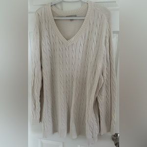 Woman Within Cable Knit Pullover V-Neck Sweater Ivory - Size 4X (34/36)